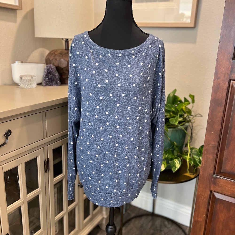 Lucky Brand Polka Dot Blue Sweater Top
